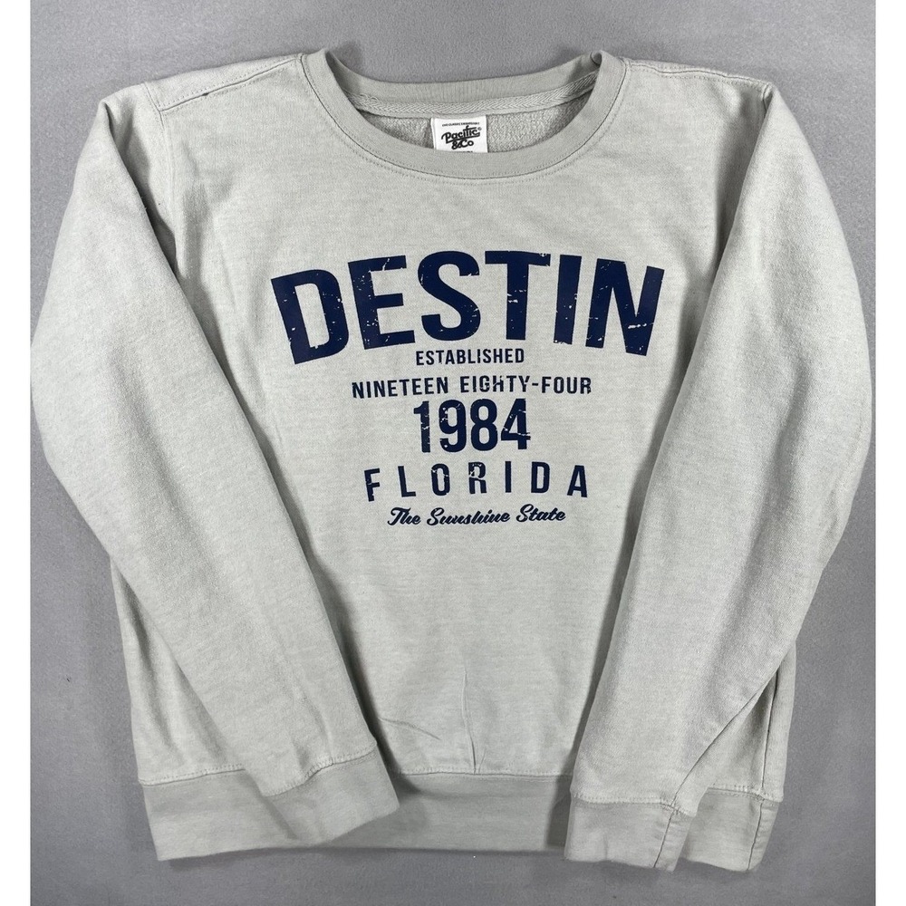 Pacific & Co Destin Florida Graphic Crewneck Pullover Sweatshirt Women M Gray